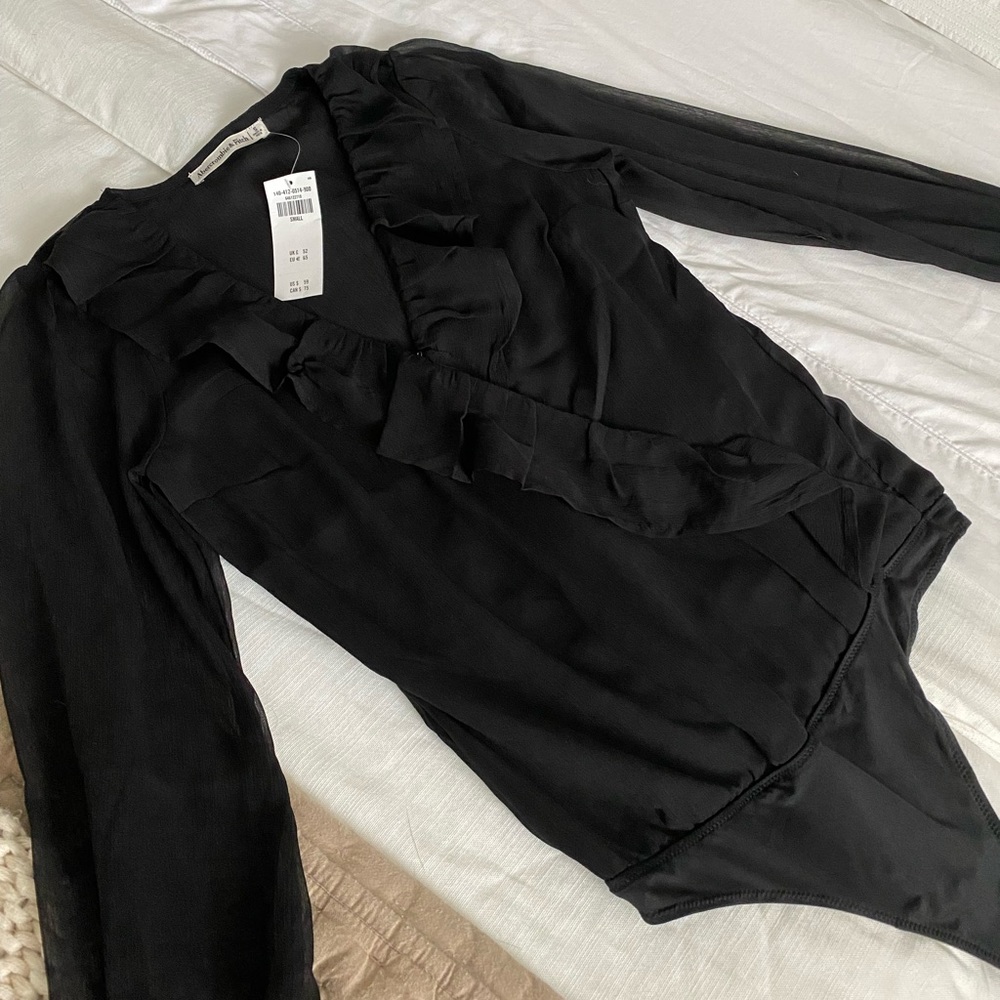 Abercrombie Black Ruffled Chiffon Bodysuit
